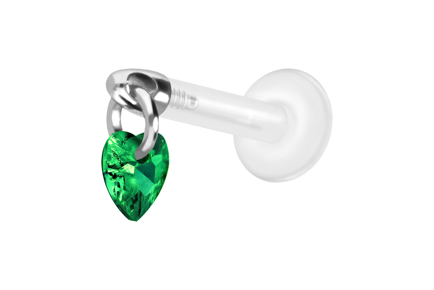 PTFE Labret Piercing mit Innengewinde + Titan-Aufsatz KRISTALLHERZ